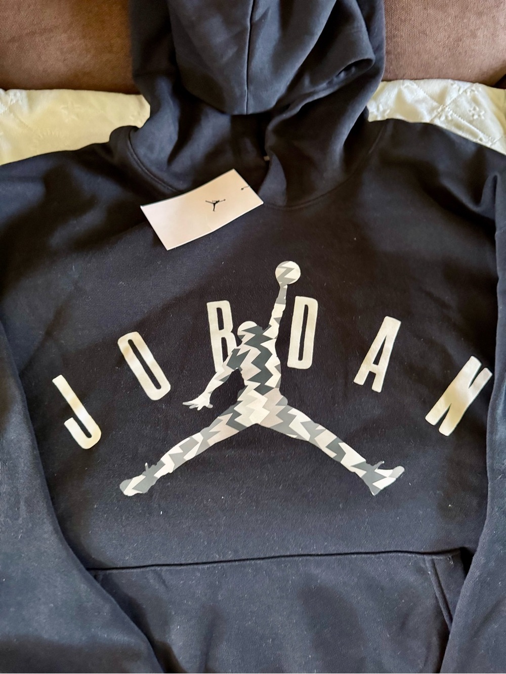 Jordan Men’s Black Crewneck Hoodie with White/Cream Jumpman Graphic